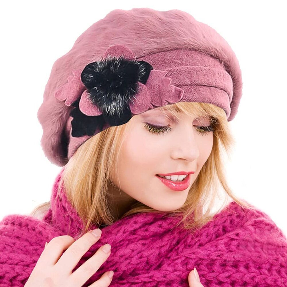 9787 Womens Wool Berets French Beret Beanie Winter Hats Hy022 (br022-pink)